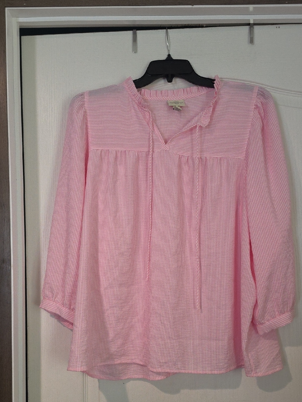 St. John's Bay Pink & White Striped Ruffle Top Size XXLT